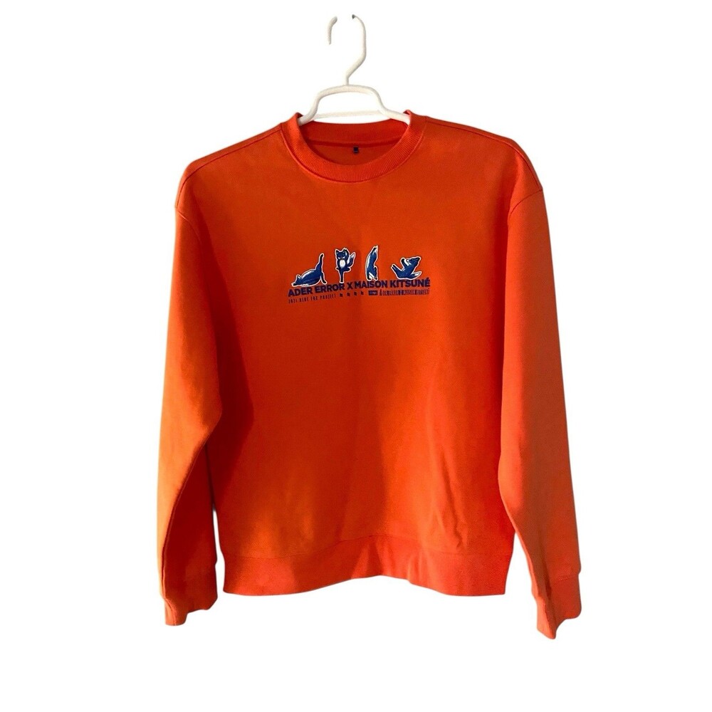 Ader Error X Maison Kitsune Blue Fox‎ Sweatshirt Size A1 Orange Streetwear Rare